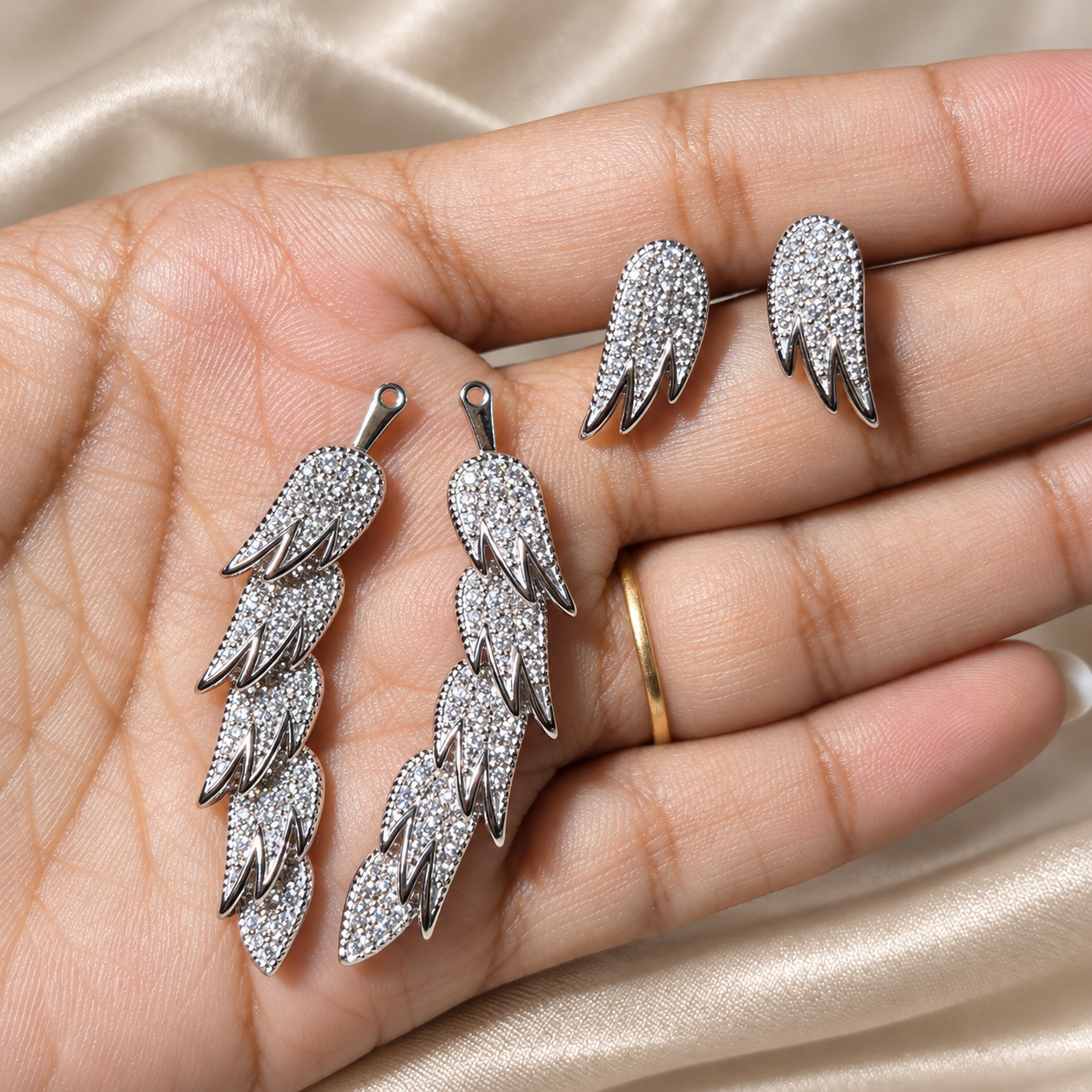 Round Lab Grown Diamond Feather Drop Earrings Elegant Pavé Statement custom Jewelry