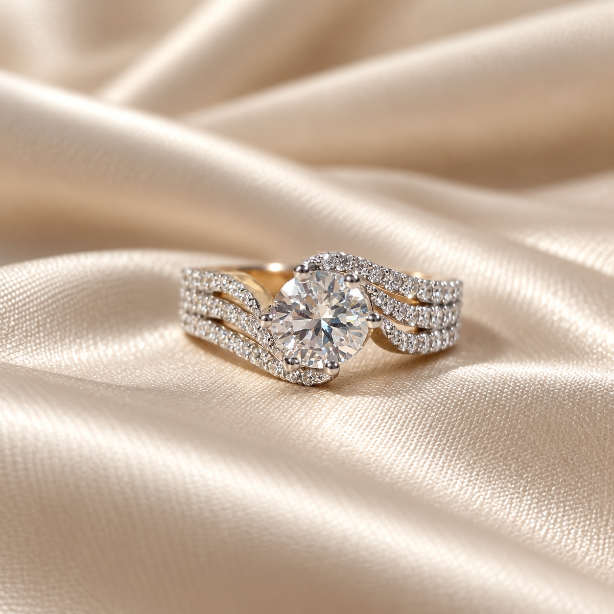 Round Lab Grown Diamond Twist Engagement Crossover Ring Elegant Pavé Bridal Ring