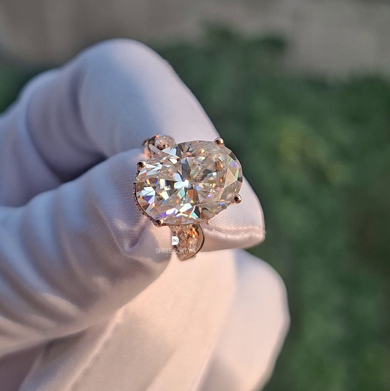 Oval Lab Grown Diamond Ring Hidden Halo Engagement Ring