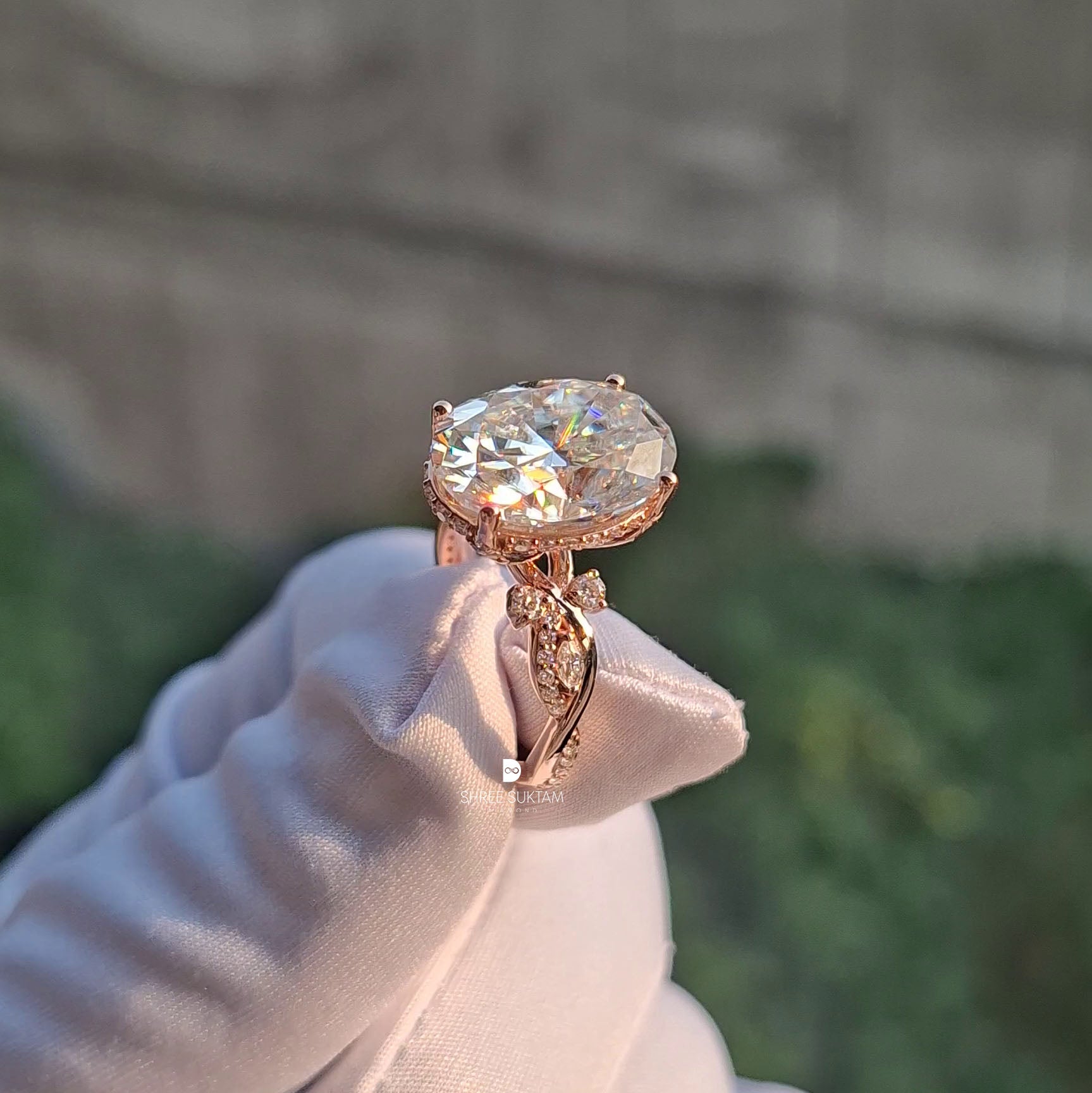 Oval Lab Grown Diamond Ring Hidden Halo Engagement Ring