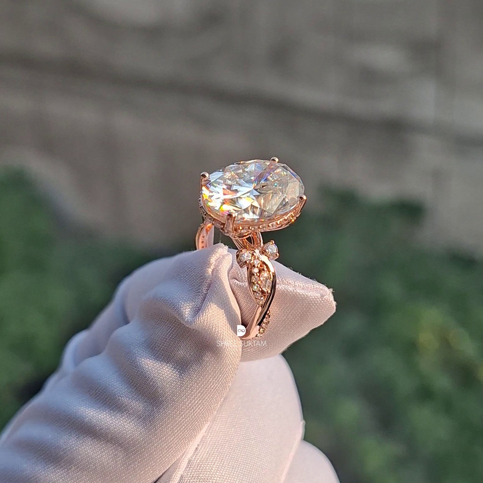 Oval Lab Grown Diamond Ring Hidden Halo Engagement Ring