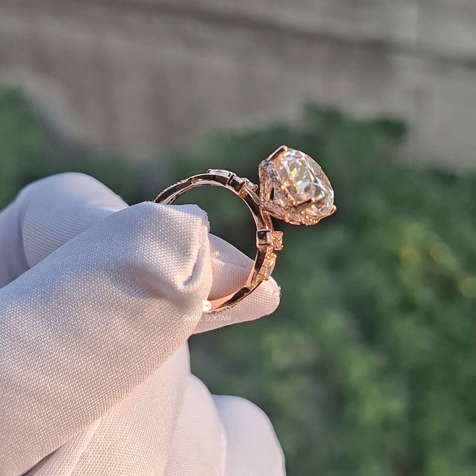 Oval Lab Grown Diamond Ring Hidden Halo Engagement Ring