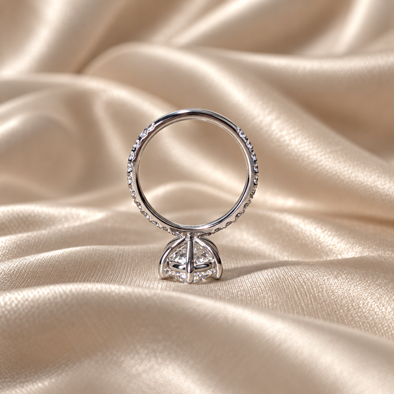 Pear Lab Grown Diamond Engagement Ring Pave Band Elegant Solitaire Bridal Custom Jewelry