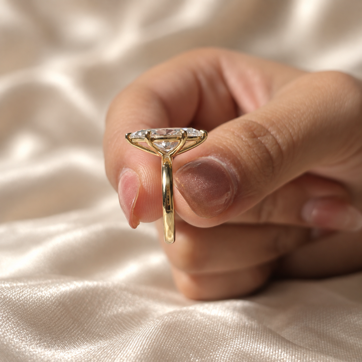 Marquise Lab Grown Diamond Engagement Ring Yellow Gold Solitaire Ring Elegant Marquise Cut Custom Bridal Ring