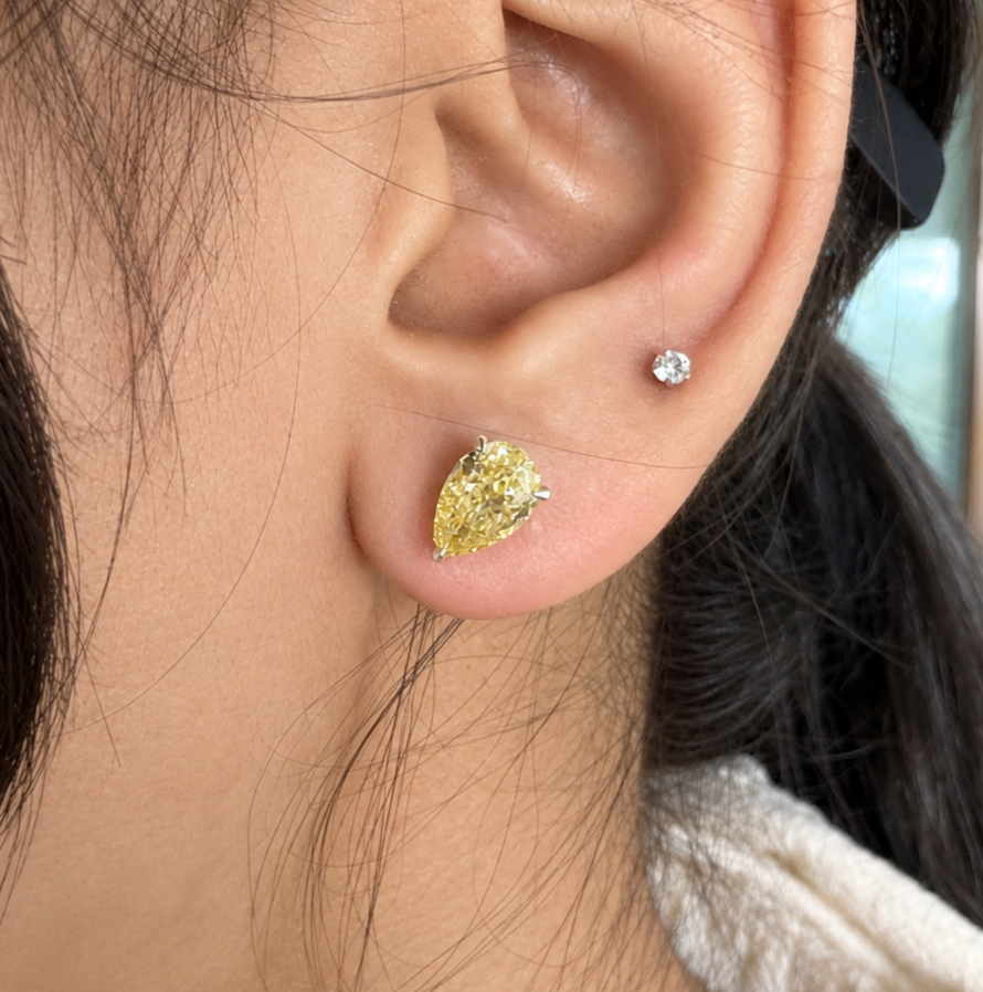 Yellow Pear Cut Lab Grown Diamond Stud Earrings Gold Teardrop Earrings