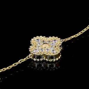 Turquoise Clover Gold Lab Grown Diamond Bracelet Van Clef Inspired Lucky Charm Handmade Jewelry
