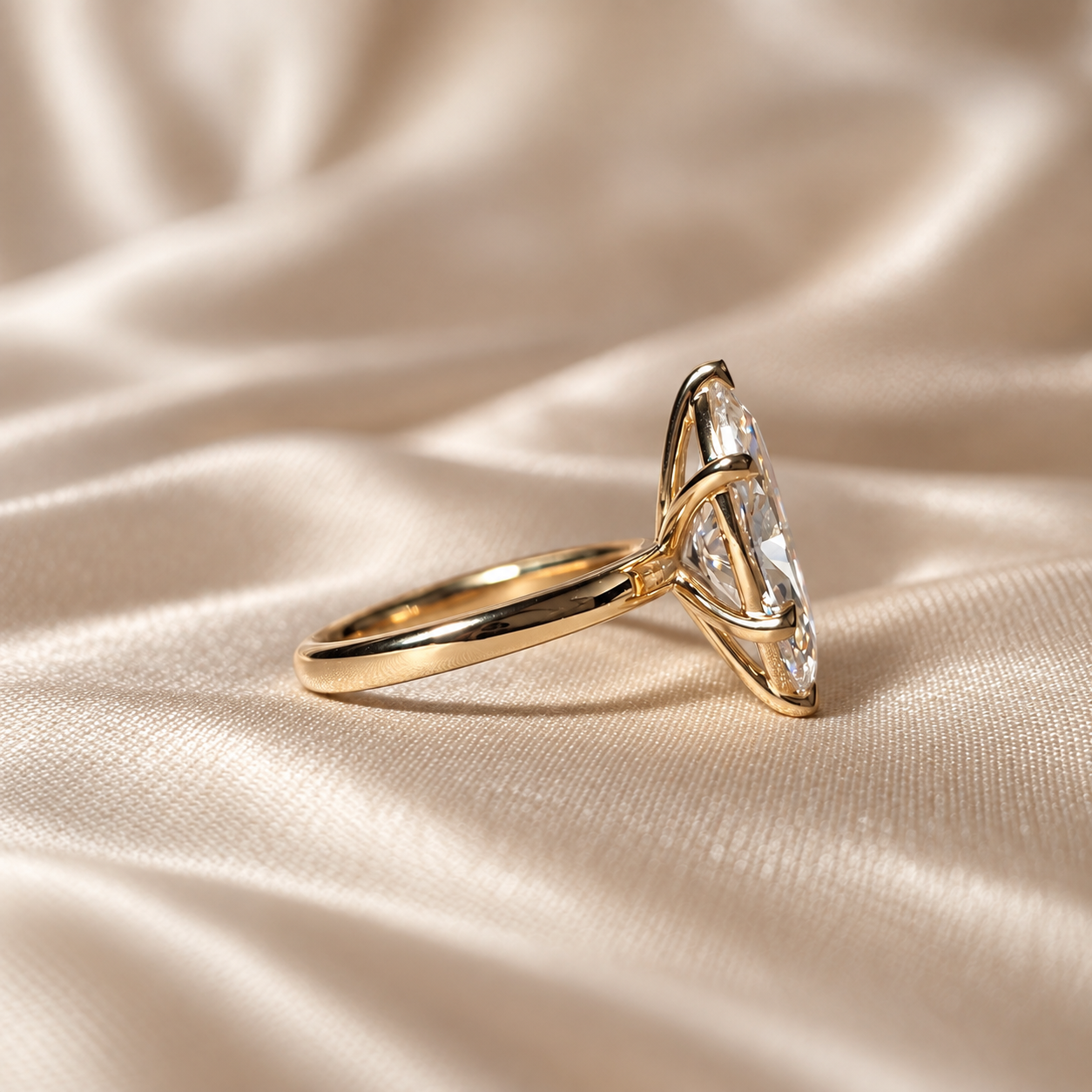 Marquise Lab Grown Diamond Engagement Ring Yellow Gold Solitaire Ring Elegant Marquise Cut Custom Bridal Ring