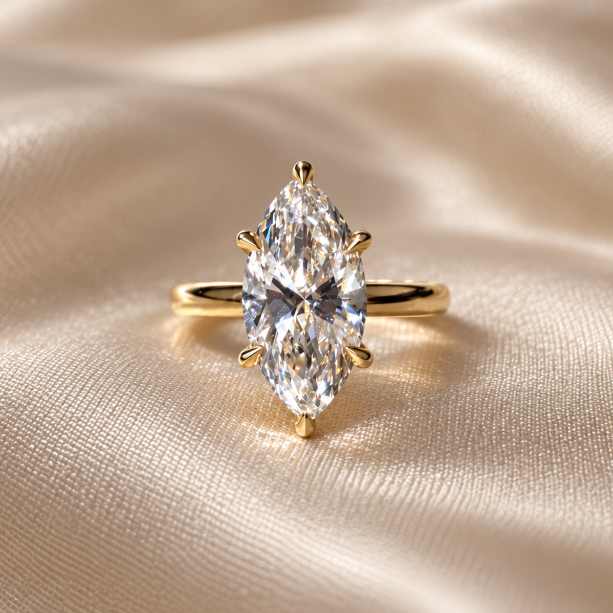Marquise Lab Grown Diamond Engagement Ring Yellow Gold Solitaire Ring Elegant Marquise Cut Custom Bridal Ring