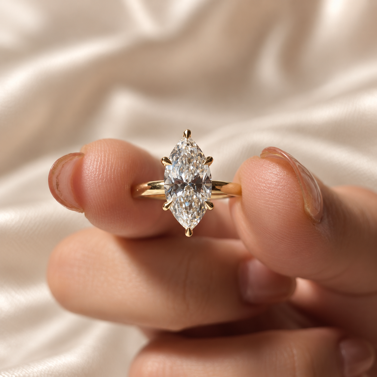 Marquise Lab Grown Diamond Engagement Ring Yellow Gold Solitaire Ring Elegant Marquise Cut Custom Bridal Ring