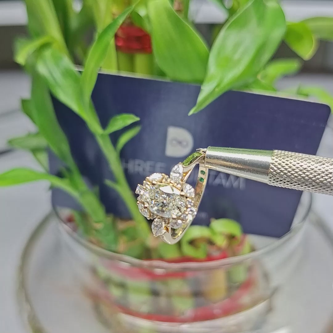 Oval Diamond Cluster Engagement Ring Lab Grown Diamond Marquise Halo Floral Ring