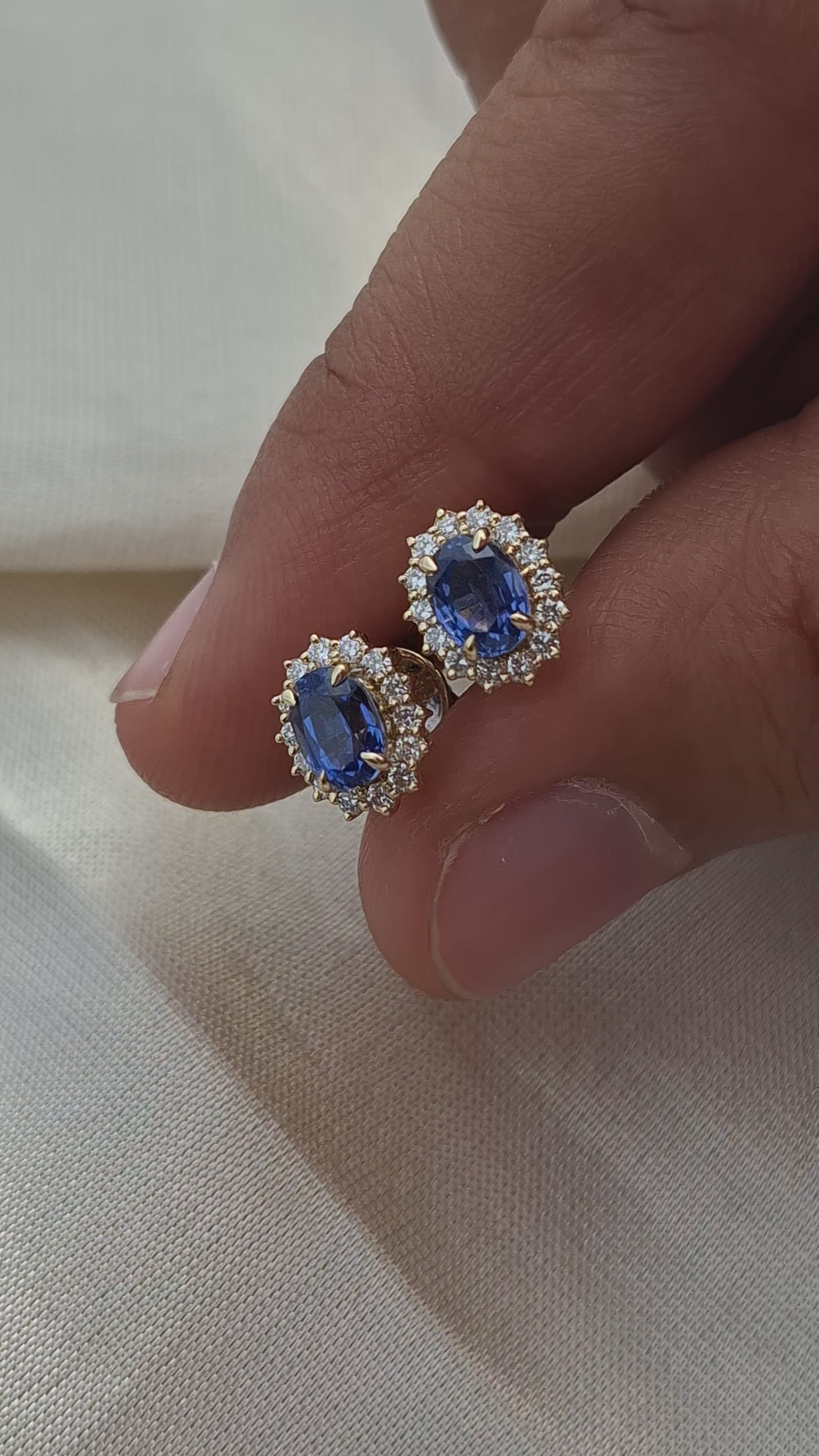 Oval Blue Sapphire Halo Stud Earrings Gemstone Royal Inspired Earrings