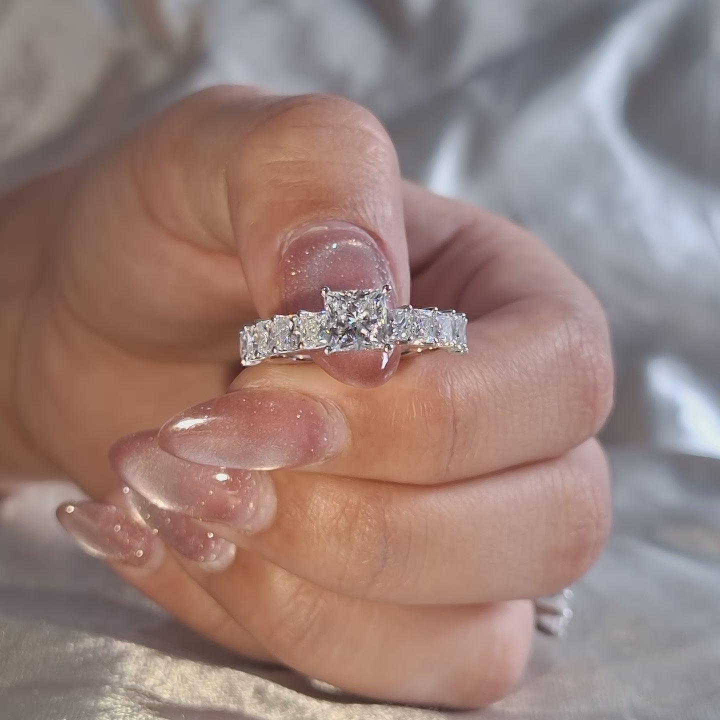 Princess Cut Diamond Engagement Ring Diamond Wedding Band Classic Elegant Bridal Jewelry