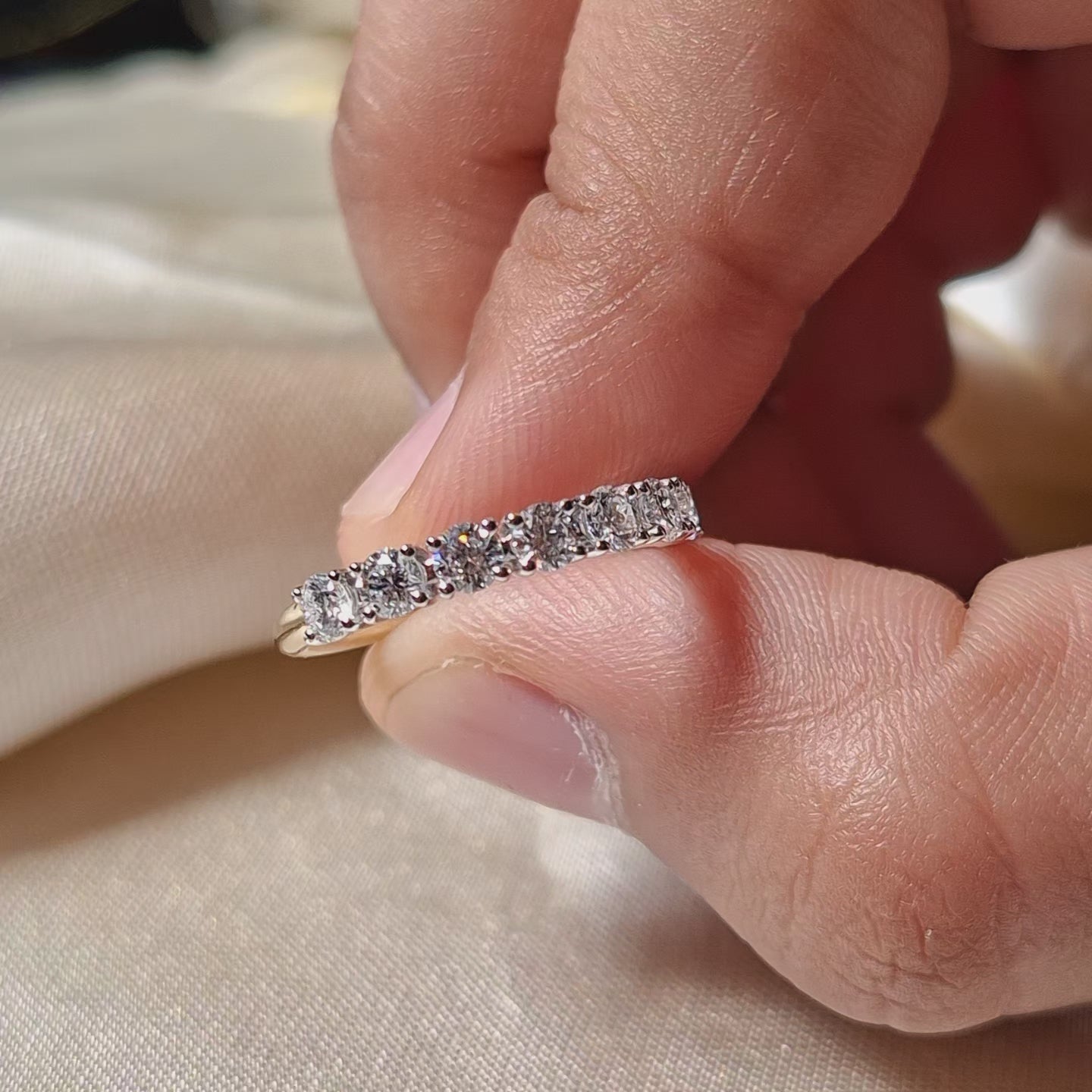 Round Lab Grown Diamond Half Eternity Band Minimalist Wedding Band