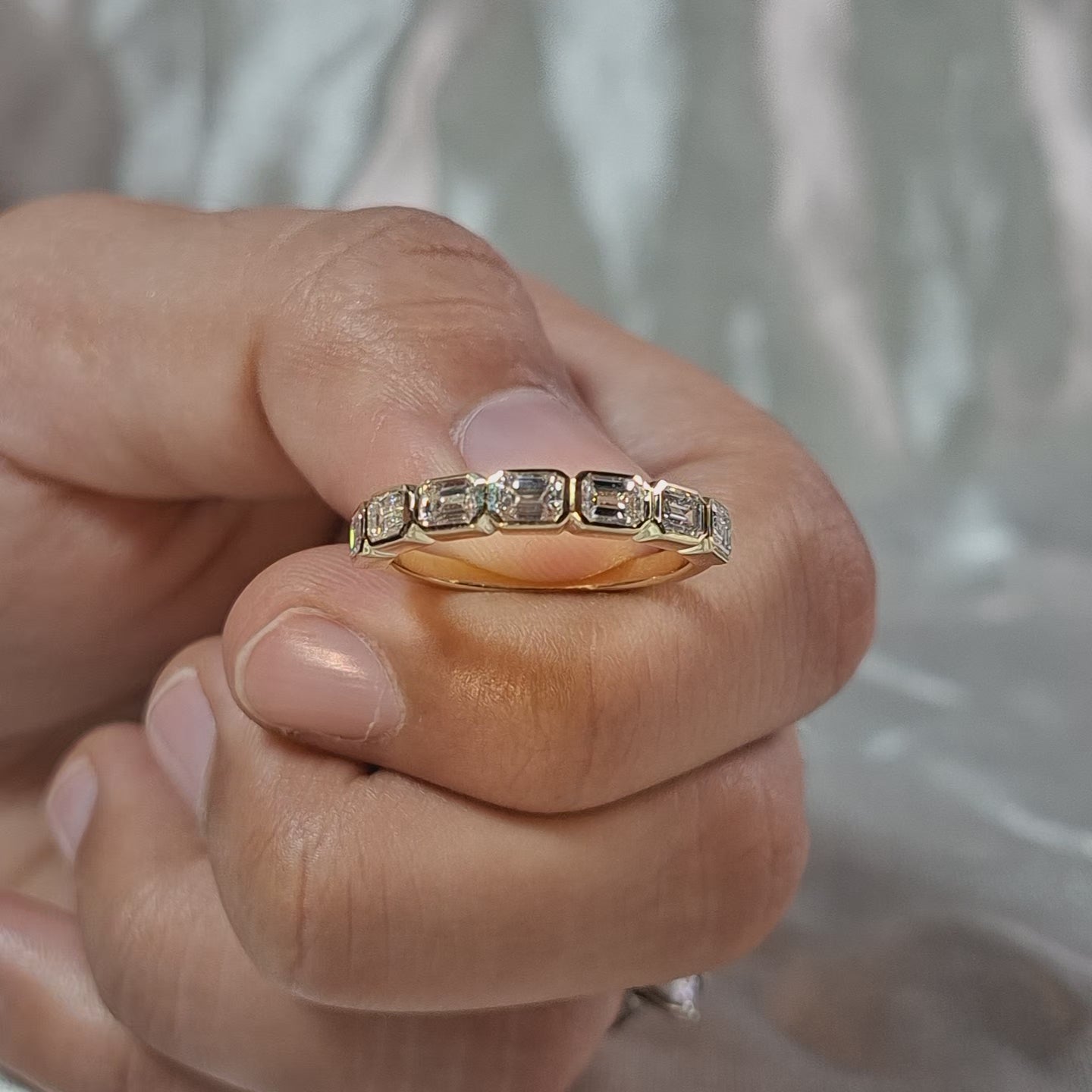 Emerald Lab Grown Diamond Wedding Band Handmade Eternity Band