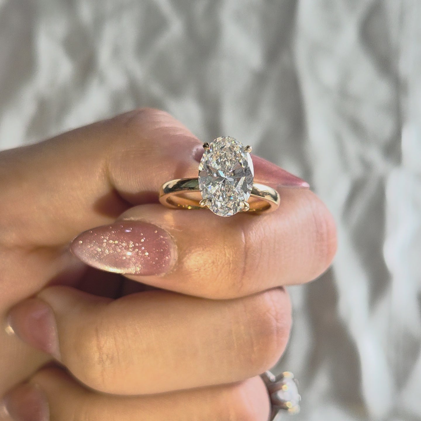 Oval Lab Grown Diamond Engagement Ring Classic Yellow Gold Solitaire Bridal Ring