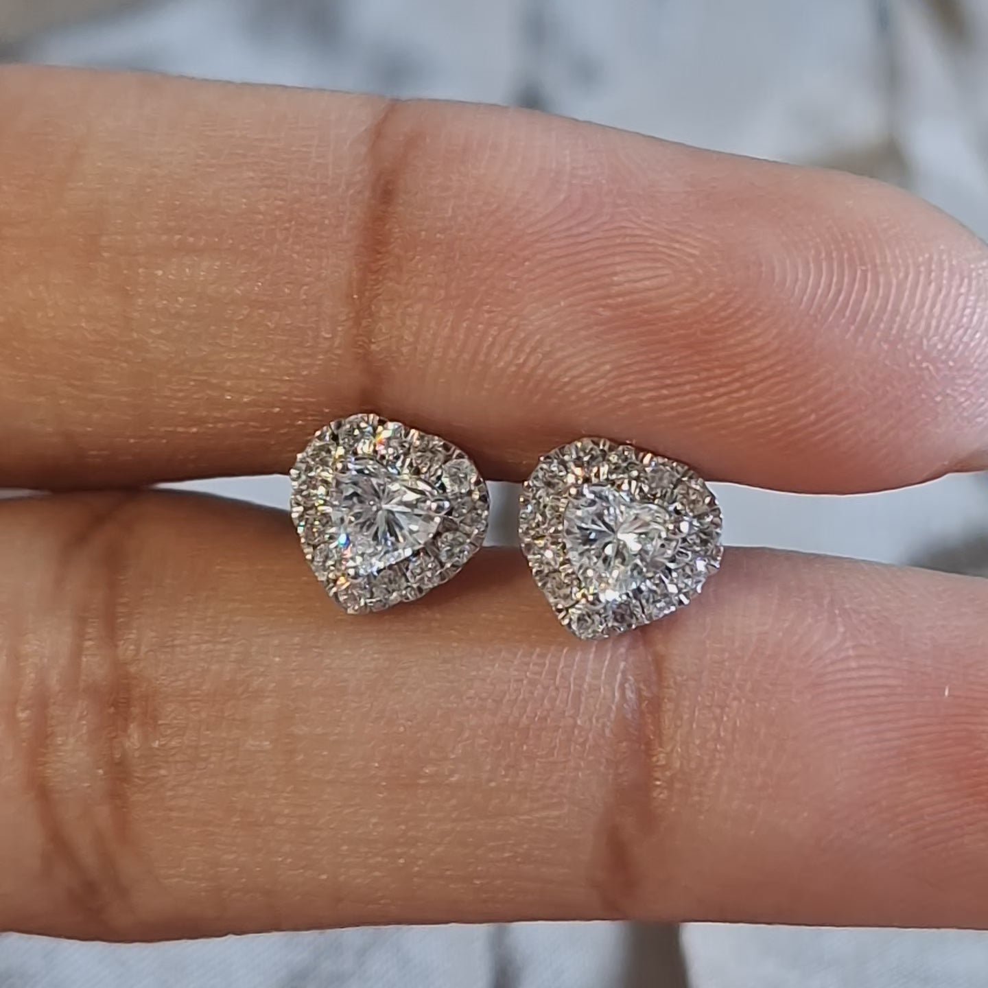 Heart Lab Grown Diamond Stud Earrings Halo Heart Earrings Romantic Bridal Jewelry