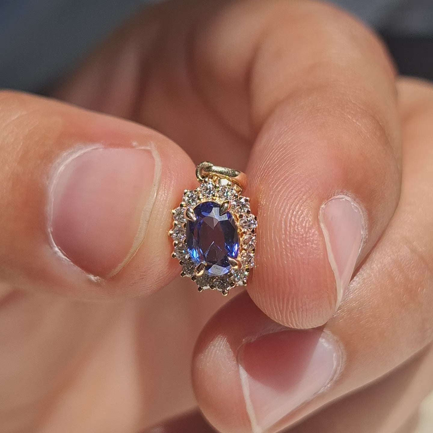 Oval Blue Sapphire Halo Pendant Necklace September Birthstone Gold Sapphire Charm Gift for Her lab grown diamond handmade jewelry
