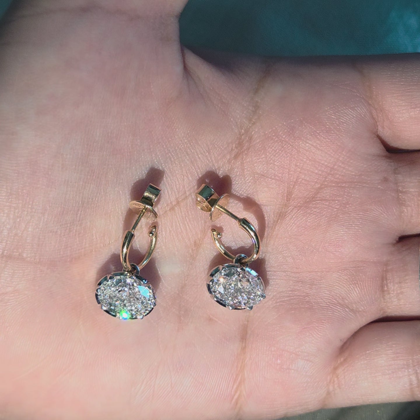 Oval Lab grown Diamond Drop Hoop Earrings Elegant Custom Earrings