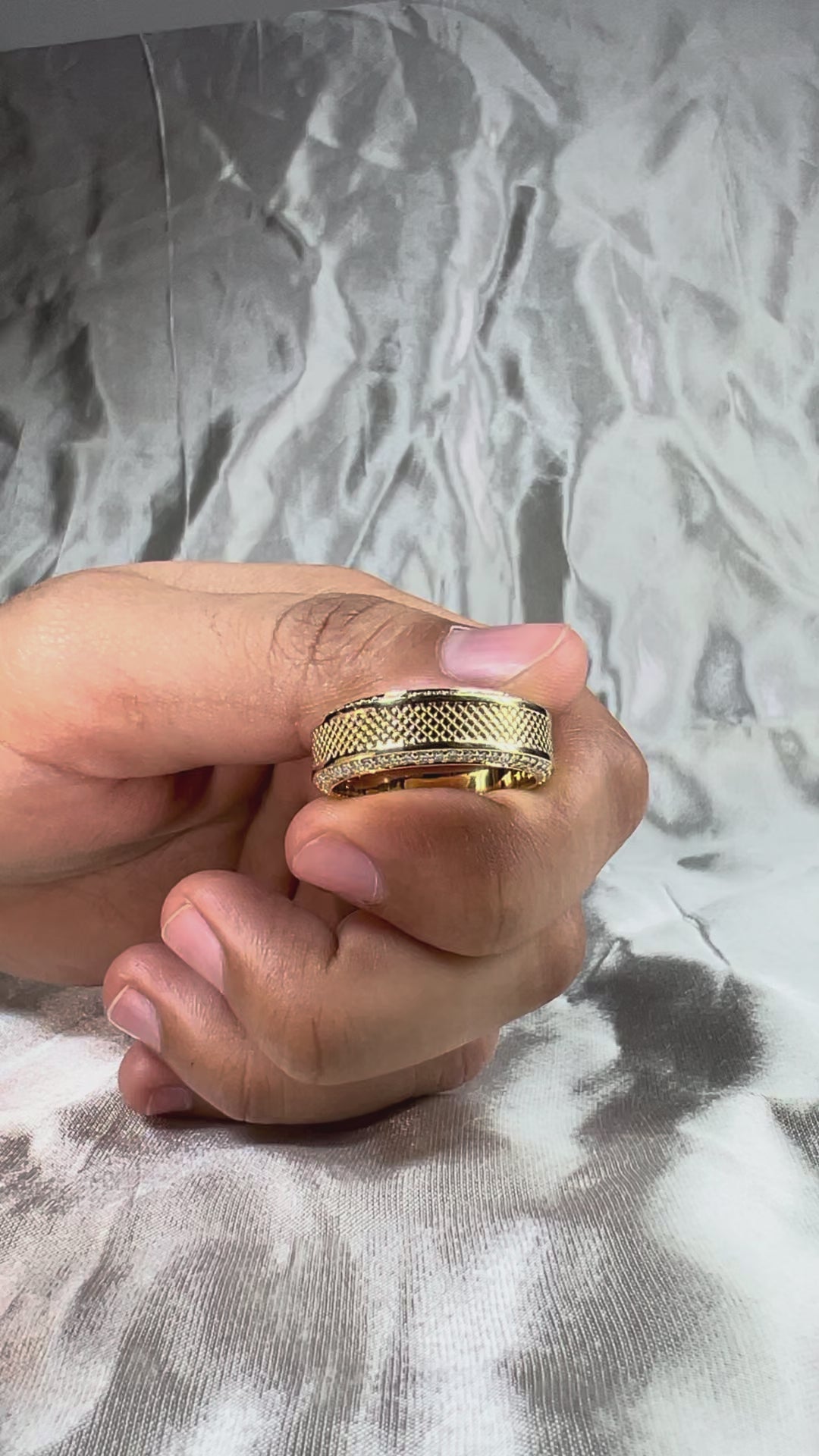 Round Lab Grown Diamond Eternity Band Textured Men's Wedding Band
