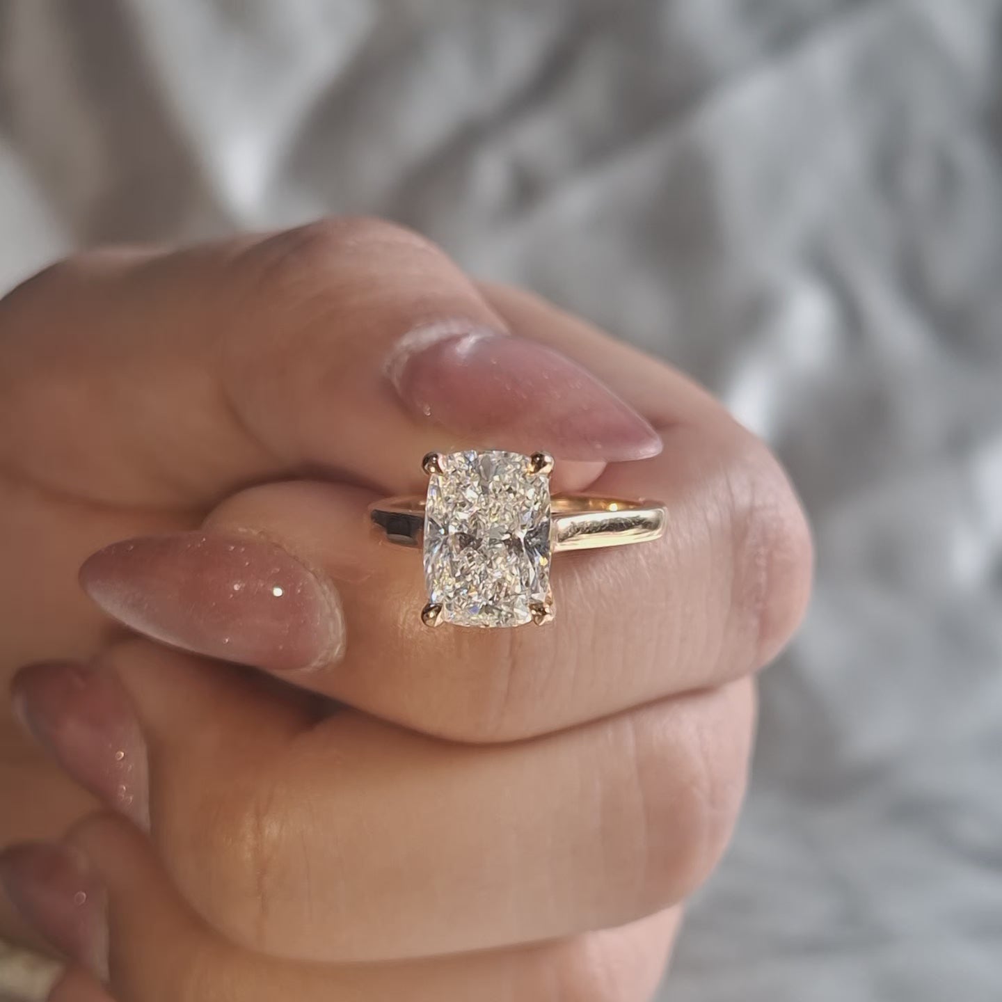 Cushion Lab Grown Diamond Ring Gold Solitaire Engagement Ring Elegant Bridal Ring