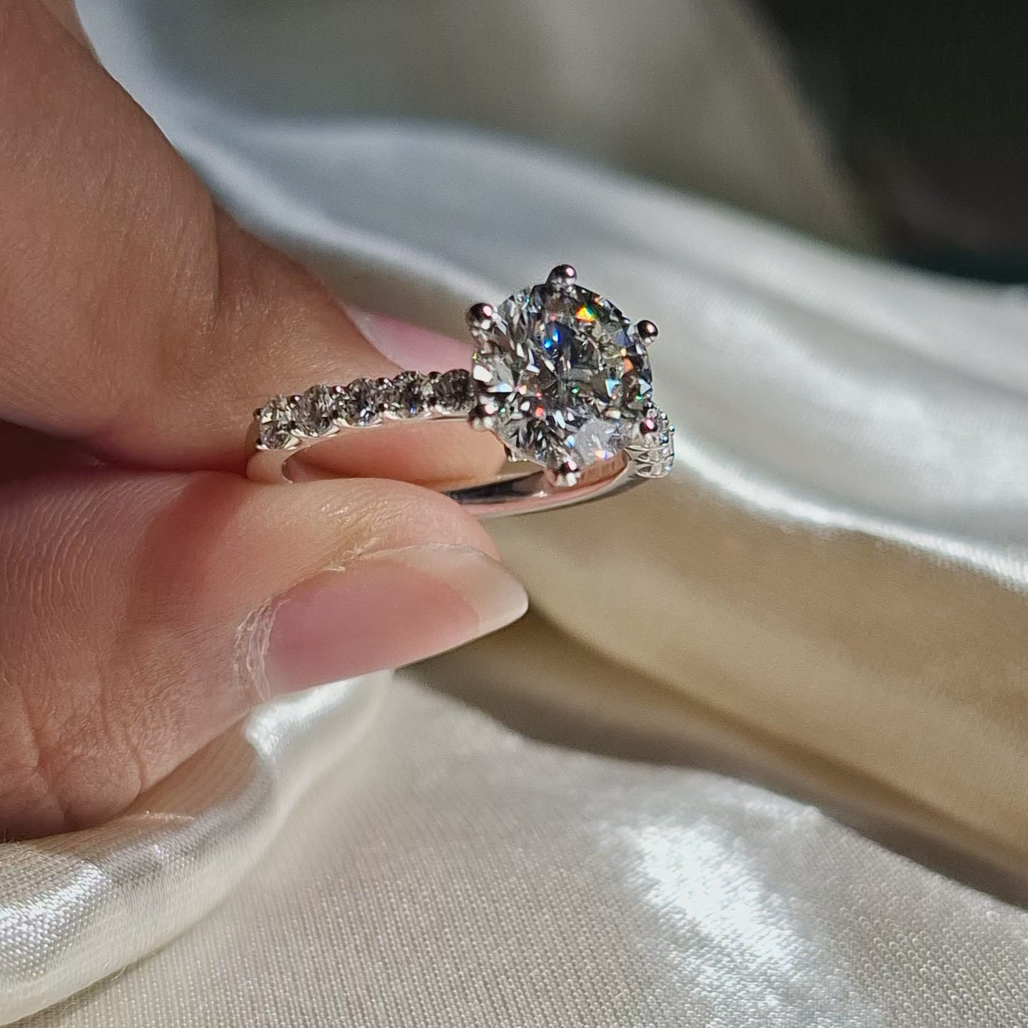 Round Lab Grown Diamond Engagement Ring Handmade Promise Ring
