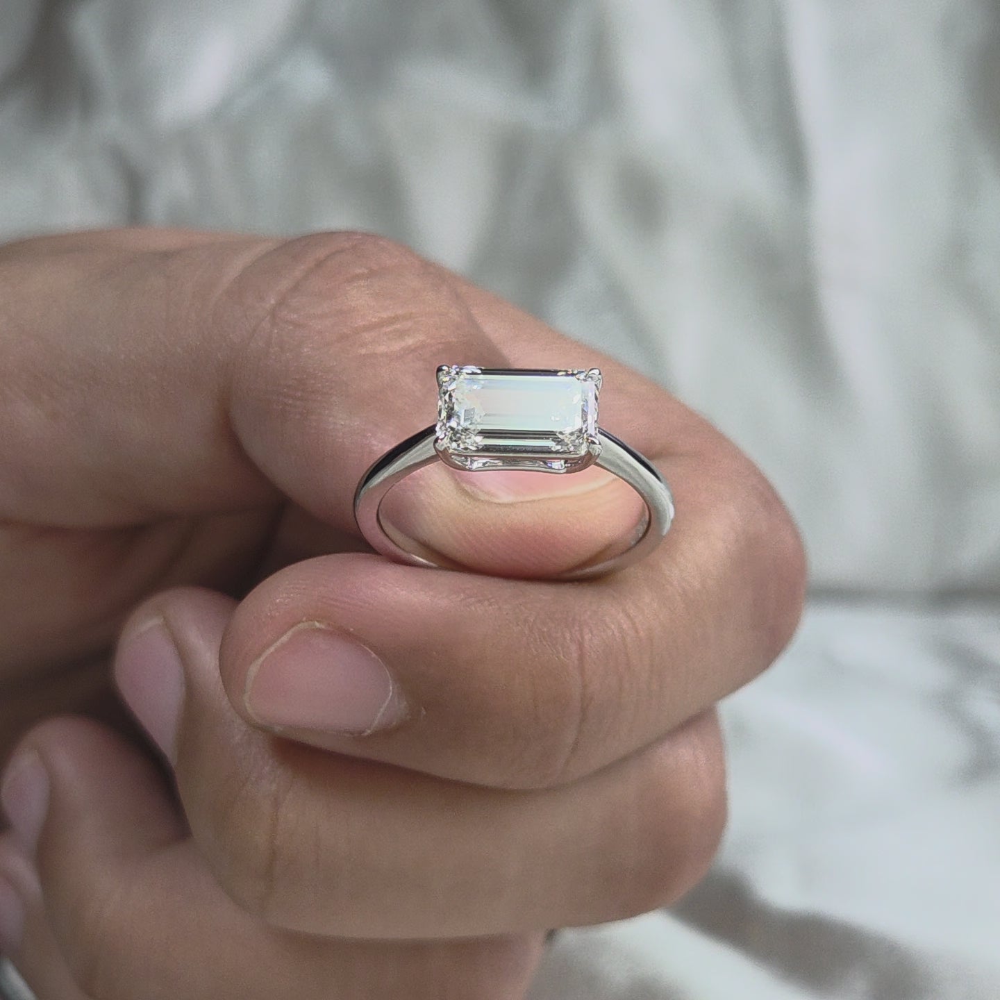 Emerald Lab Grown Diamond Engagement Ring White Gold Solitaire Ring