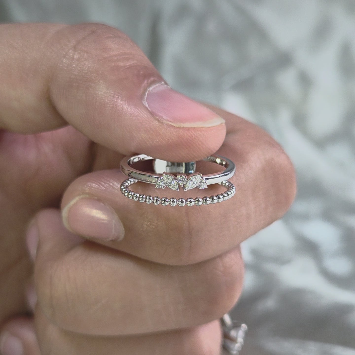 Marquise & Round Lab Grown Diamond Ring Handmade Wedding Band