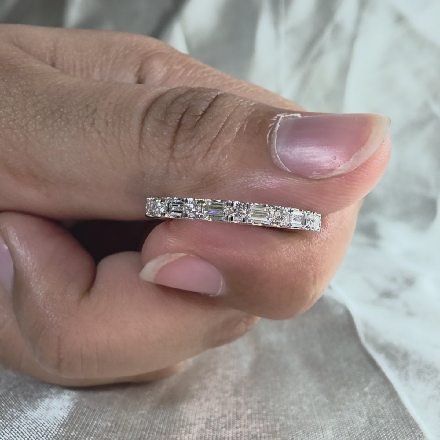 Baguette and Round Lab Grown Diamond Eternity Band Alternating Diamond Wedding Band