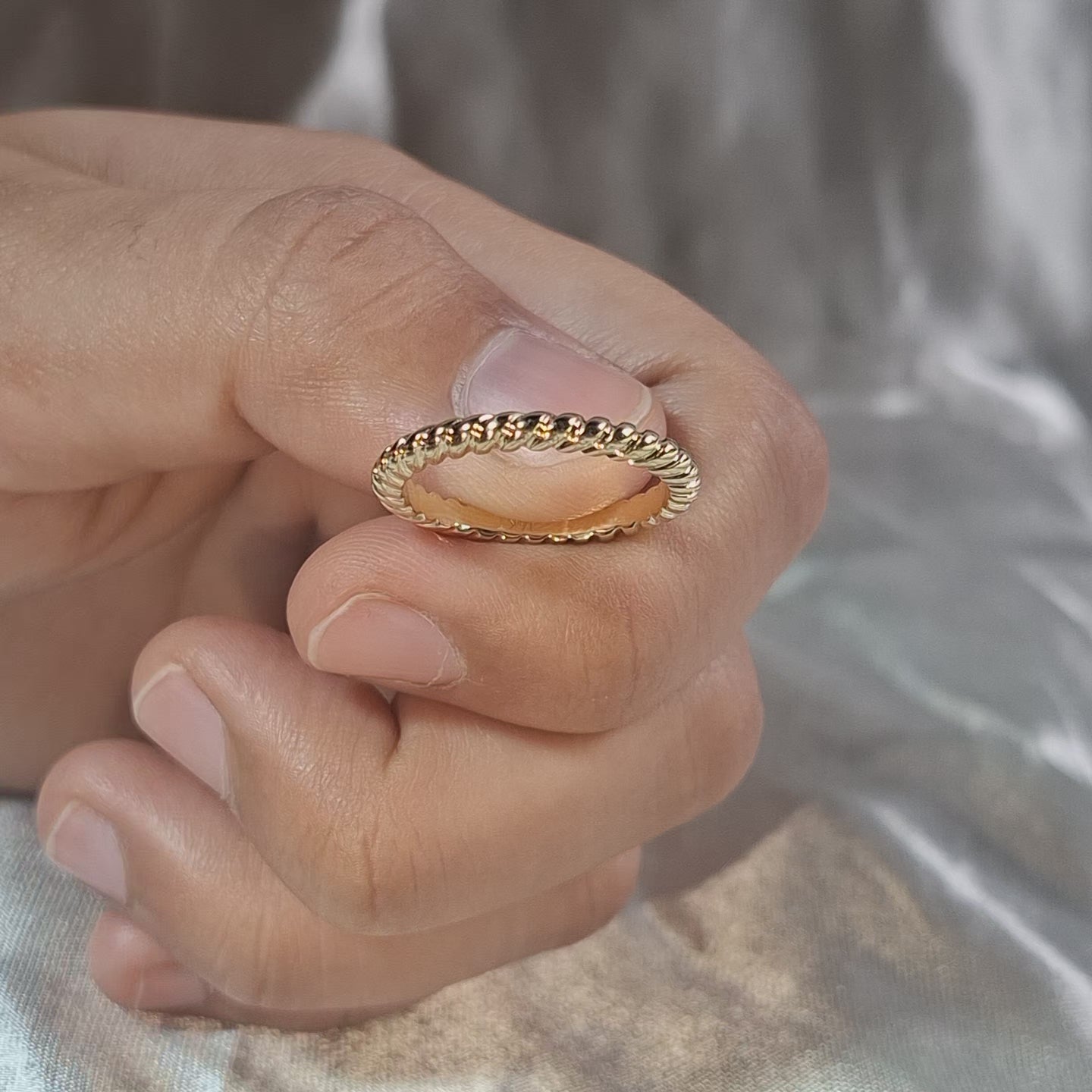 Twisted Rope Gold Ring Minimalist Wedding Band Thin Gold Eternity Band