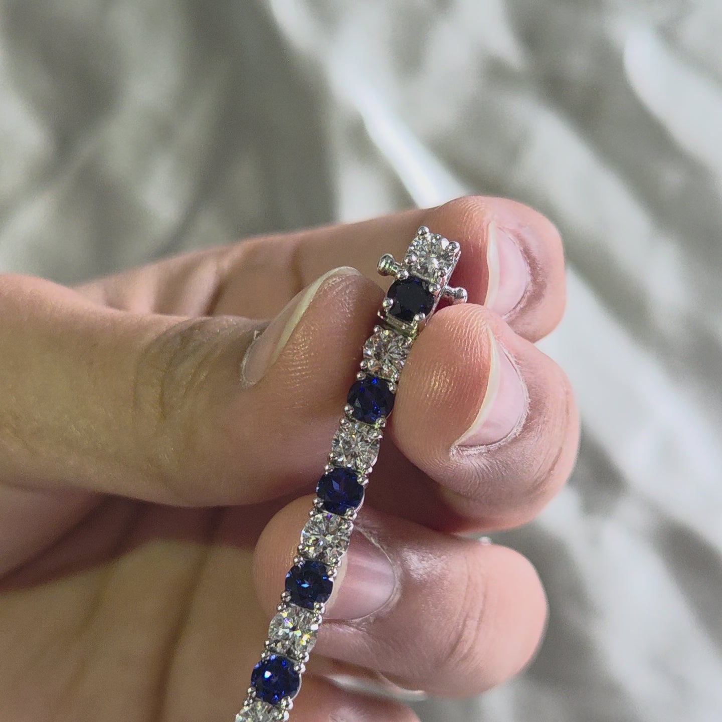 Blue Sapphire Round Lab Grown Diamond Tennis Bracelet Wedding Bracelet Gift For Her