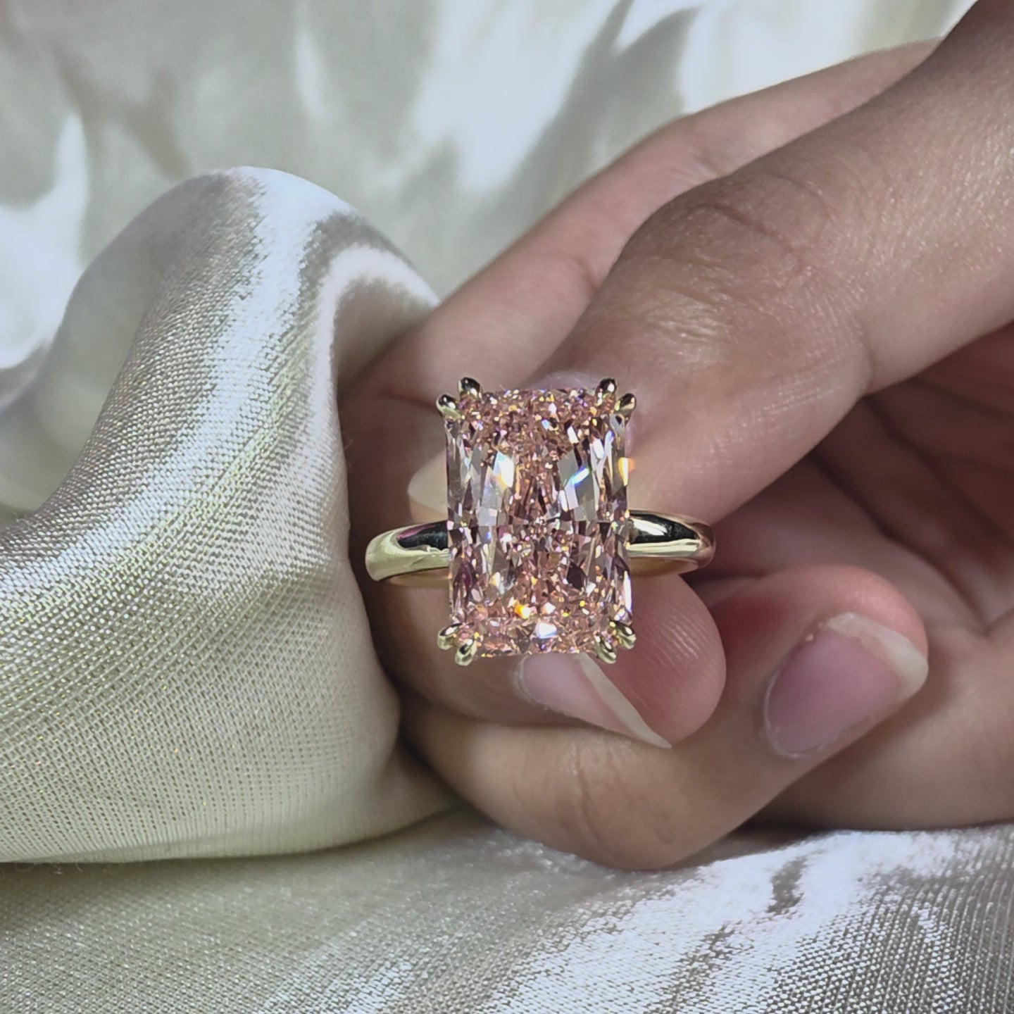 Pink Radiant Lab Grown Diamond Engagement Ring Handmade Ring Gift for Her
