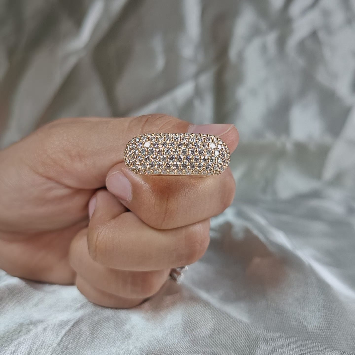 Round Lab Grown Wide Diamond Pave Band Multi Row Diamond Wedding Band